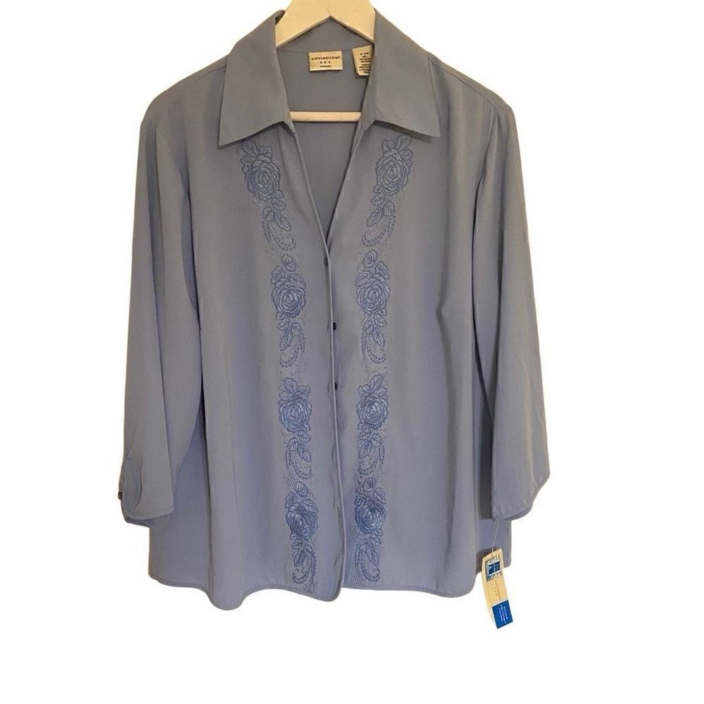 Covington NEW blouse light blue size 16/18 embroidery
